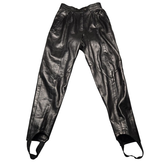 Nanguiller Paris Pants Womens 1 Small Black Leather Stirrup High Rise Lined Slim - Picture 1 of 16